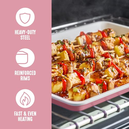 GreenLife 18” x 13” Ceramic Nonstick Half Cookie Sheet, Pink - color: Pink, size: 18" x 13" Half Baking Sheet
