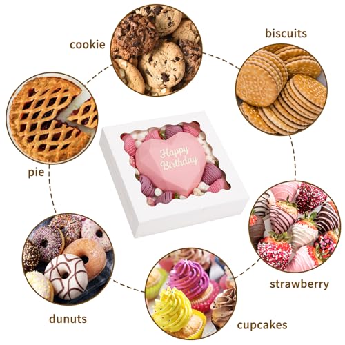 Moretoes 70pcs White Pie Boxes, 10x10x2.5 Bakery Boxes with Window