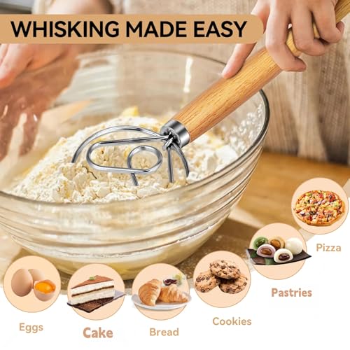 TEEVEA Danish Dough Whisk Wooden Handle Stainless Steel for Sourdough Bread - color: Rubber Wood Heart-Shaped