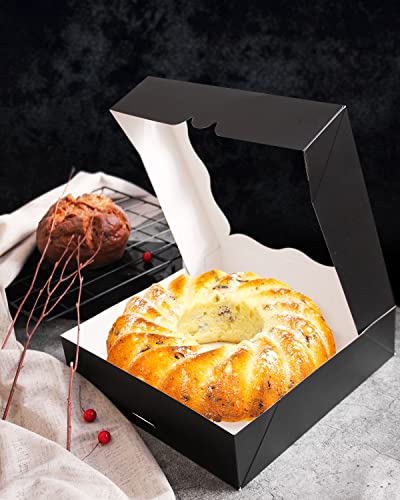 qiqee Auto-pop Up Black Pie Boxes with Window 24Packs 12x12x3 Inch Cookie Donut Bakery Box - color: Black