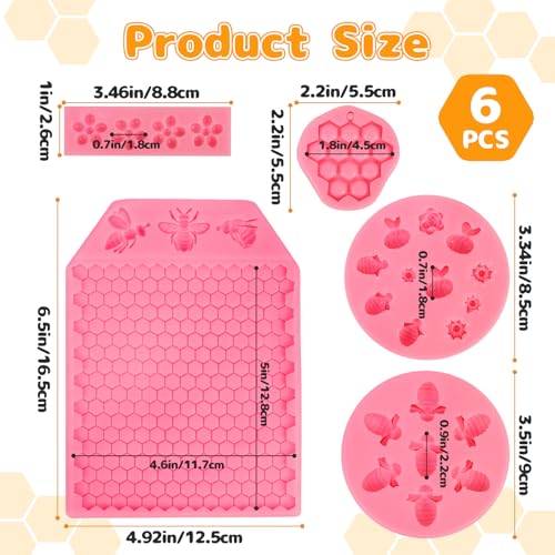6 Pcs Bumble Bee Silicone Mold Honeycomb Flower Bee Fondant Molds - color: 6 Pcs Honeycomb & Bumble Bee & Flower, Pink