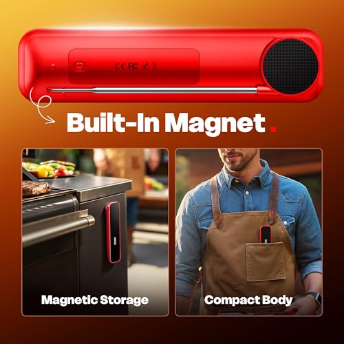 0.3 Sec Instant Read Meat Thermometer Digital for Grilling, Red - color: Red