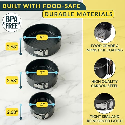 Springform Pan Set of 3, Nonstick Cheesecake Pans 4/7/9" Carbon Steel - size: 4-7-9 Inches