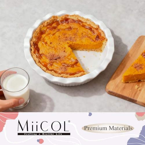 Miicol White Ceramic Pie Pan 50 oz, 9 inch Ripple Edge Deep Baking Dish - size: 9 INCH PACK OF 1