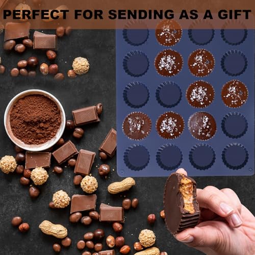 Peanut Butter Cup Molds, King-Size Chocolate Molds, Silicone Mold for Keto Fat Bomb, Jelly, Ice and Cordial, 2 PCS (Blue, King-Size) - size: King-Size