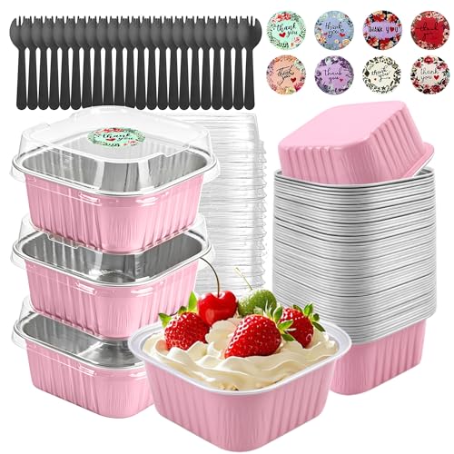 Mini Cake Pans with Lids, Square, 30 Pack, 5 oz, Pink - color: Pink, size: 5oz-30pcs