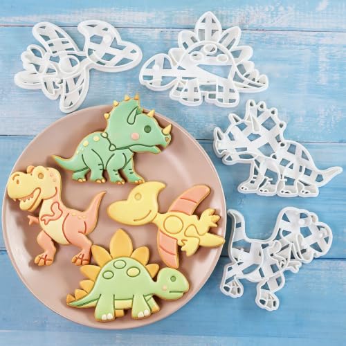 4Pcs Dinosaur Cookie Cutters Tyrannosaurus Cookie Molds for Birthday - color: Dinosaur