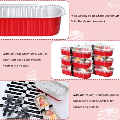 Mini Loaf Pans with Lids and Spoons (100 Pack, Mixed color, 6.8oz) Rectangular Aluminum Foil Baking Pans - color: Mixed color