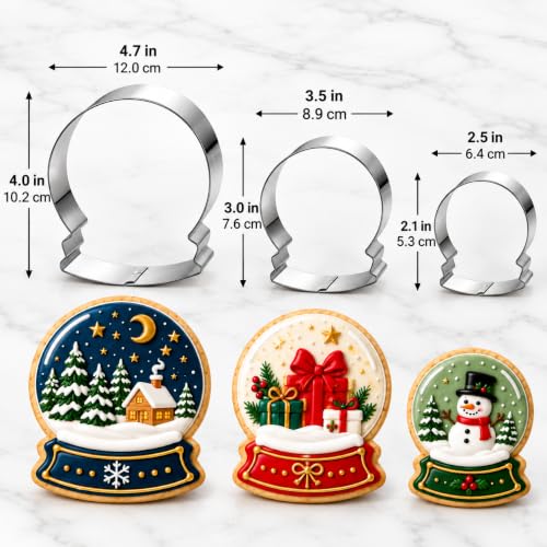 Christmas Winter Snow Globe Cookie Cutter Set - 3 Pieces In Graduated Size - Stainless Steel