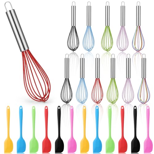 24 Pcs Small Silicone Spatula and Whisks Set Bulk for Cooking, Mini Baking Tools Non-Stick Flexible Kitchen Utensils for Mixing, Baking, Party Favor Gift Supplies (8 Inch)