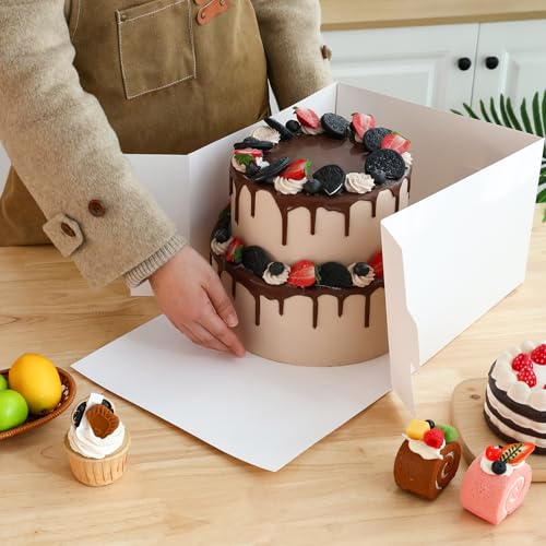 Moretoes 15pcs Cake Boxes, 12x12x8 Inch White Bakery Boxes with Window - size: 15pcs - 12*12*8in