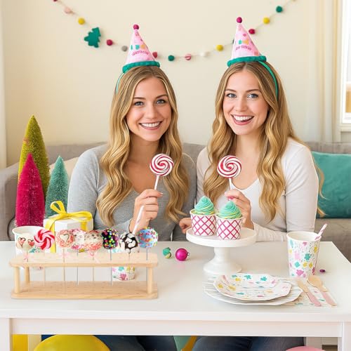 PH PandaHall Wood Cake Pop Stand for Dessert Table 37 Holes Natural Wooden Lollipop Display Stand Cake Pop Holder for Birthday Party Wedding Candy Display Decor, Burlywood - color: Burlywood