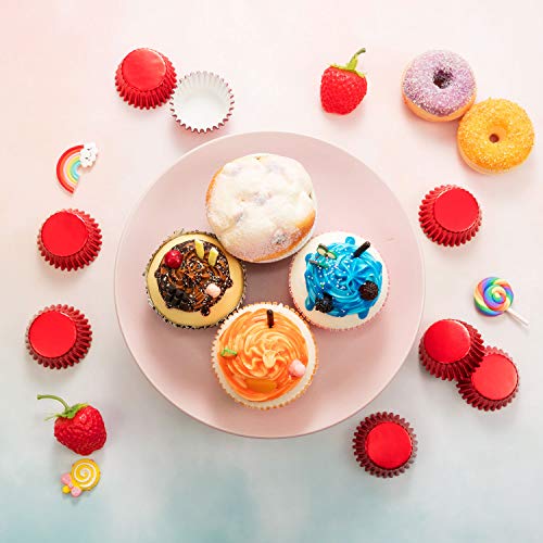 Sumind 400 Pcs Mini Foil Cupcake Liners Holiday Baking Cups,Red - color: Red
