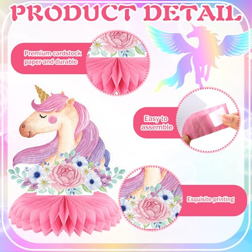 Pickmesh 12 Pcs Unicorn Birthday Party Supplies Unicorn Rainbow Honeycomb Centerpieces Cloud Cupcake Castle Table Topper Decorations for Girls Princess Birthday Baby Shower Party Decor - color: Rainbow, style: Unicorn