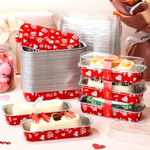 Tioncy 100 Pcs Mini Loaf Pans with Lids Spoons, Heart - style: Heart