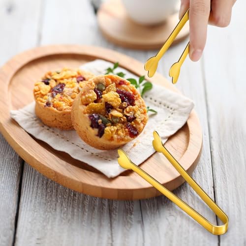 8 PCS Gold Mini Serving Tongs, 4.88 Inch Small Metal Kitchen Charcuterie Tongs, Stainless Steel Sugar Cube Ice Tong for Coffee Bar, Tea Party, Desserts Party, Ice Bucket and Sugar - color: Gold 8PCS