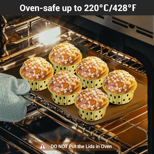 EUSOAR Creme Brulee Ramekins - 50pcs 5oz Disposable Aluminum Foil Baking Cups with Lids, Dessert Containers - color: Gold Polka Dot, size: 50pcs
