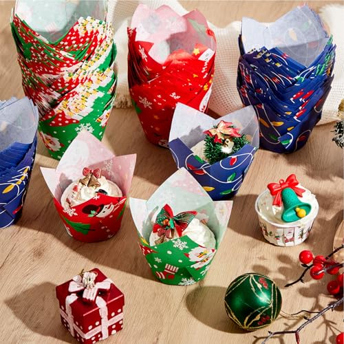 Motiskyy 300 Pcs Jumbo Tulip Muffin Liners, Christmas Color - color: Christmas Color