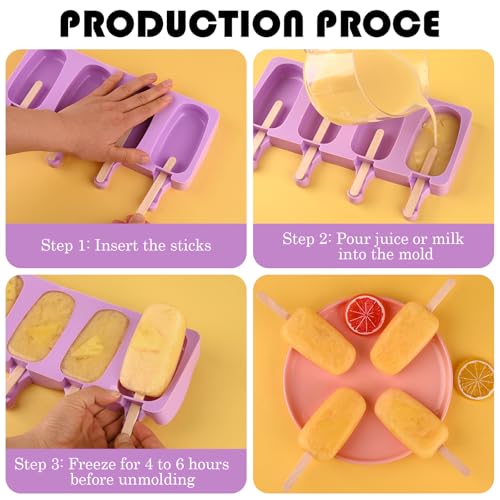 Sakolla Large Oval Silicone Popsicle Molds, 4 Cavities, Set of 3 - size: 3 Pcs Large - Purple