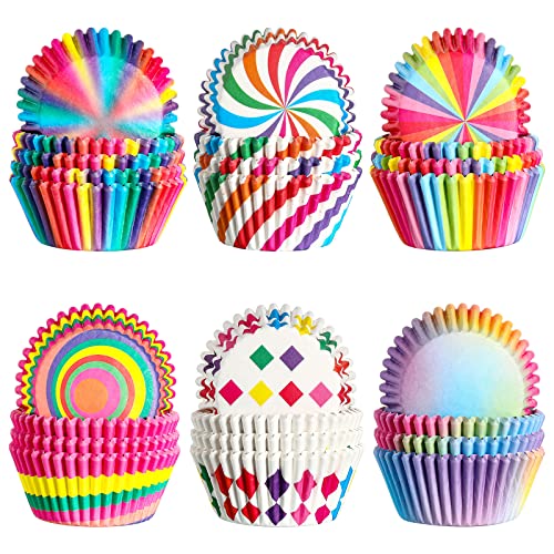 Chengu 600 Pieces Rainbow Paper Cupcake Liners for Baking