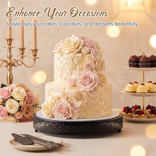 Wenqik Black Metal Cake Stand 16 Inch with Cutting & Spatula - color: Black, size: 16 Inch