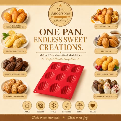 Mrs. Anderson's Baking Silicone Madeleine Cookie Pan, 9 Cup, European-Grade Silicone Bakeware, For Madeleine Cookies And Shell-Shaped Pastries - style: Madeleine