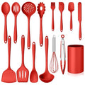 Homikit Kitchen Cooking Utensils Set, 15-Piece Silicone Spatula with Holder - color: Red