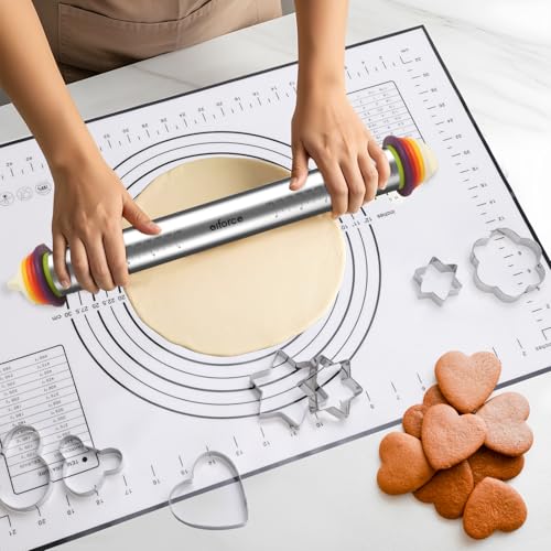 13.6" Stainless Steel Rolling Pin with 4 Thickness Rings & Cookie Molds - color: Stainless Steel