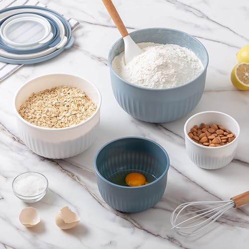 COOK WITH COLOR Prep Bowls with Lids- Wide and Deep Nesting Plastic Small Mixing Bowl Set with Lids, 8 Piece Set - Deep Bowls, Blue/Grey - color: Blue/Grey, size: 8 Piece Set - Deep Bowls