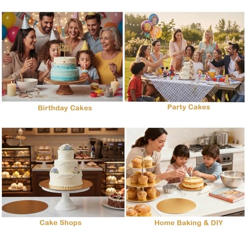 Gold Cake Boards 4 Pack, 6 8 10 12 Inch Round Cardboard Cake Base - color: Gold
