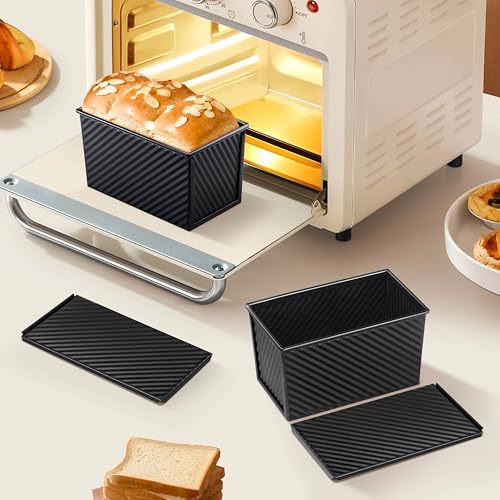 LIANYU 2 Pack Pullman Loaf Pan with Lid, 1 Pound Dough Bread Loaf Pans - color: Black