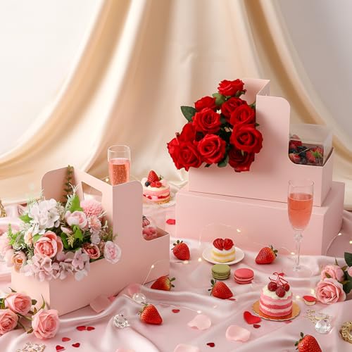 Qinyoung 12 Sets Wedding Gift Baskets with Handles - color: Pink