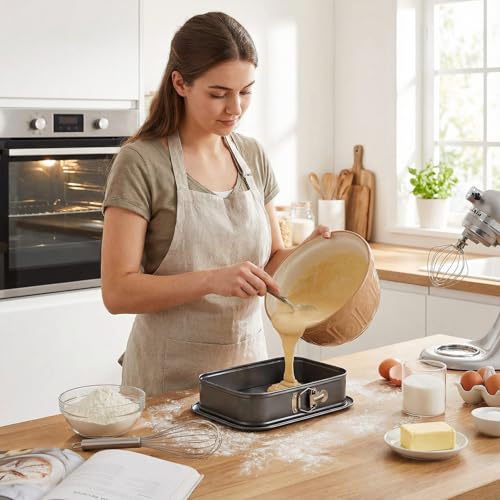 Uiifan 2 Pcs Non Stick Springform Pans Cheesecake Pan Rectangle Springform Pans Square Cake Pan with Removable Bottom for Kitchen Baking Roasting Muffin Bread Cake Brownie Bakeware(11 x 7 x 3 in) - size: 11 x 7 x 3 in