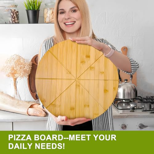 12inch Pizza Cutting Board Round Bamboo Wood Prep Platter Plate Tray - style: 12"