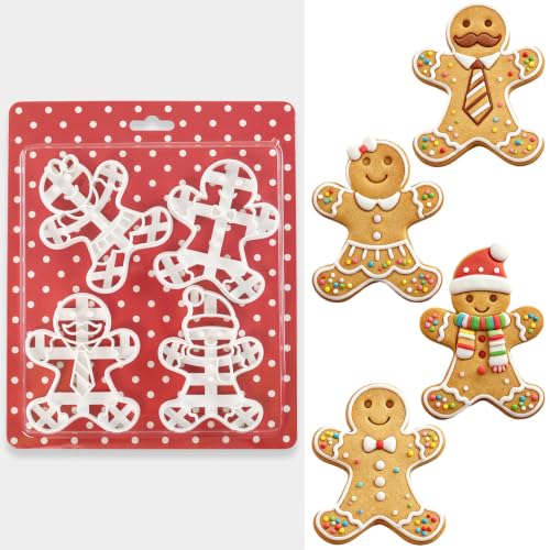 4Pcs Gingerbread Man Cookie Cutters Christmas Embossing Molds for Baking - color: Xmas Gingerbread