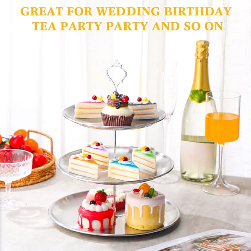 Gerrii 2 Pack 3 Tier Cupcake Stand Serving Tray Metal,Silver - color: Silver