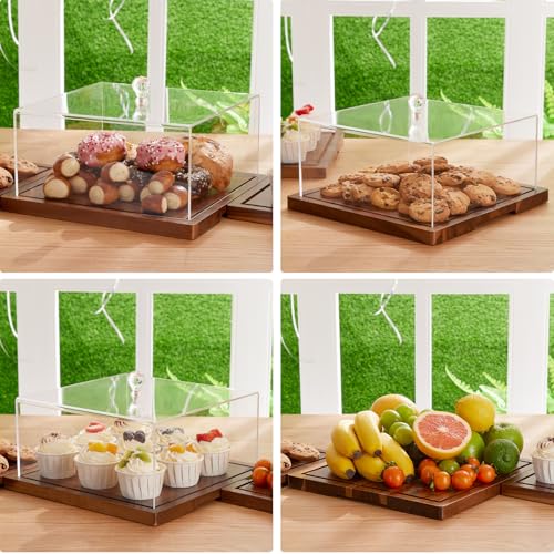 Acacia Wood Cake Stand with Lid,2-in-1 Cake Holder with Dome,Square dome - size: Square 11*11*5.56