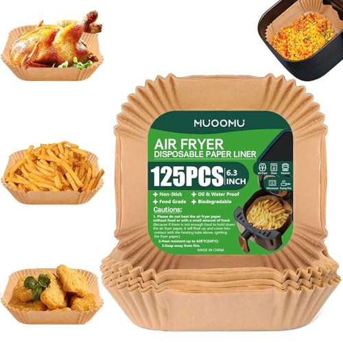 Air Fryer Disposable Paper Liners Square, Non-Stick Parchment, AirFryer Accessories for Baking Microwave Oven Frying Pan, Oil Proof, Water Proof (125PCS, 6.3inch) - size: Square-6.3''(2-5QT)