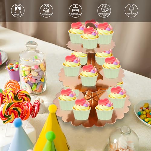 Rose Gold 3 Tier Cupcake Stand, Holds 24 Cupcakes, Cardboard Tower for Parties & Showers (1 Pack) - color: Rose Gold 1 Pack