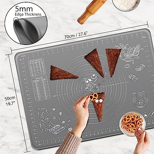 Silicone Pastry Mat 28" x 20" Extra Thick Non Stick Baking Mat with Measurements and Edge Heightening, Food Grade Silicone Rolling Mat for Pastry, Bread, Cookies, Pizza, Fondant, Pasta - color: Dark Gray, size: 28"L x 20"W