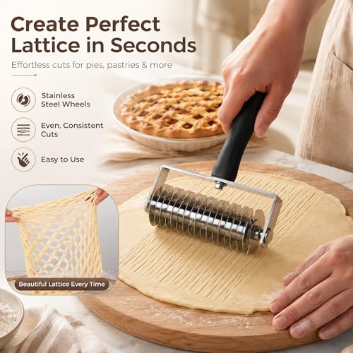 Pastry Lattice Roller Cutter, Stainless Steel Lattice Dough Cutter - color: Black