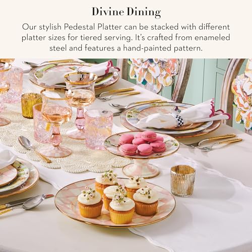 MACKENZIE-CHILDS Pedestal Platter, Small, Pink-and-White Rosy Check - color: Rosy Check, size: Small
