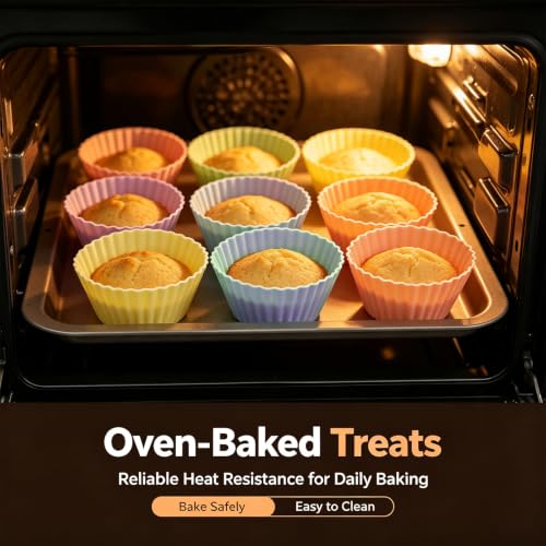 12 Pack Silicone Baking Cups, 6 Colors Silicone Muffin Liners Reusable - color: Macaron