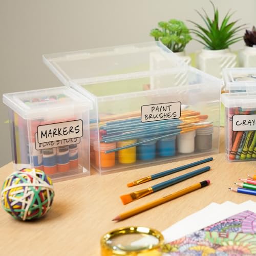 Bostitch Konnect Storage Containers with Lids, Clear Plastic Box, Stackable for Crafts, Home, and Office Organization, Labels, 3-Piece (1 4 Qt Box, 2 1.5 Qt boxes) - size: 4 Qt 1 Pack, 1.5 Qt 2 Pack