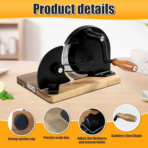 Manual Bread Slicer,Multi-Functional Foldable Hand-Cranked Bread Slicer with Steel Guard Plate and Non-Slip Base Pad Features Adjustable Thickness with Scale Lines for Even slicing Homemade(Black) - color: Black