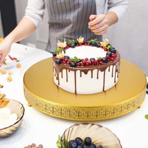 Wenqik Gold Metal Cake Stand 18 Inch with Cutting & Spatula - color: Gold, size: 18 Inch