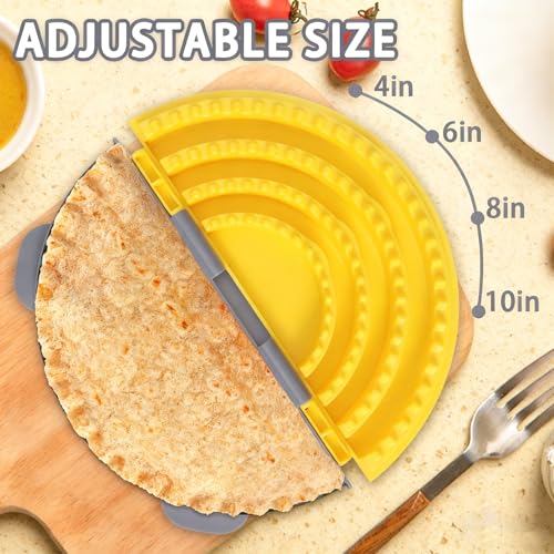 4-in-1 Tortilla Sealer Crimper Press – Adjustable 4"-6"-8"-10" Tortilla & Taco/Burrito Maker Tool with Metal Edge | Easy to Clean, BPA-Free, Durable & Fun for Family Cooking (Gray & Yellow) - color: Gray & Yellow