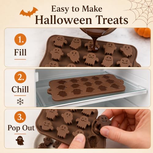 15-Cavity Halloween Ghost Silicone Mold for Chocolate Candy and Ice