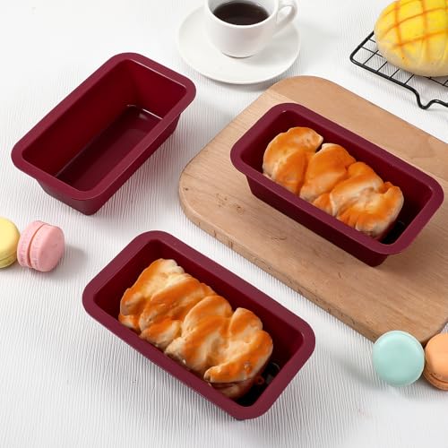 12 Pcs Silicone Mini Loaf Pan Silicone Bread Loaf Pan Rectangle Baking Molds Non Stick Small Baking Pans for Mini Cake, Loaf, Bread and Meatloaf, Red 6.1 x 3.3 x 1.8 Inch