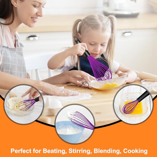 HOTEC 4Pcs Silicone Whisk Set, Wire Balloon Whisks for Cooking Egg Beater - color: Purple